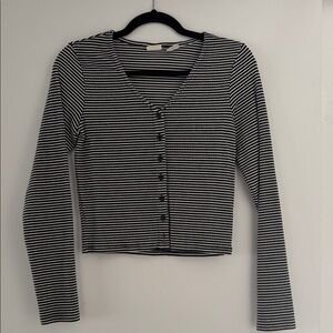 Levi's Black and White Striped Button-Down Top